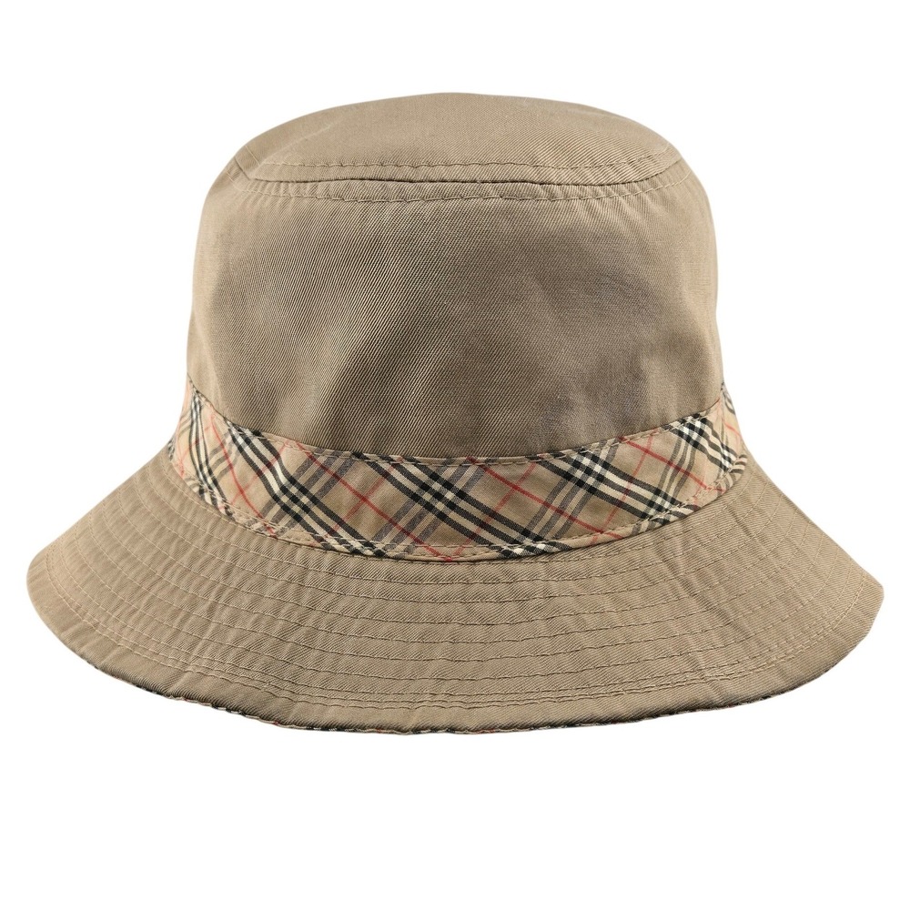 Burberrys of London Vintage Bucket Hat Tan Nova Check Trim Lining Mens Medium
